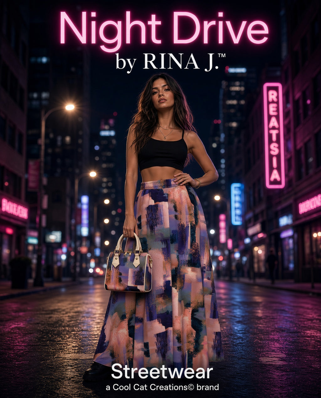 RINA J. Streetwear Original “Night Drive” Maxi Skirt