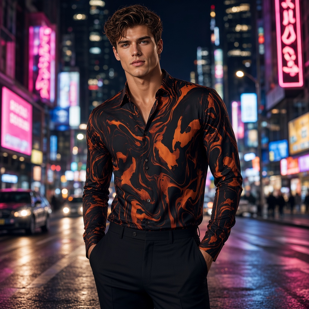 RINA J. Streetwear Original | Molten Ember Button-Up Shirt