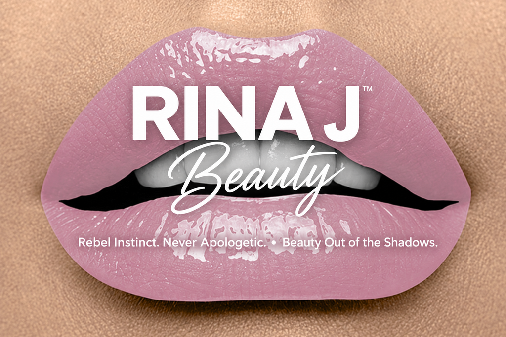 Princess lip swatch with RINA J. Beauty logo and slogan