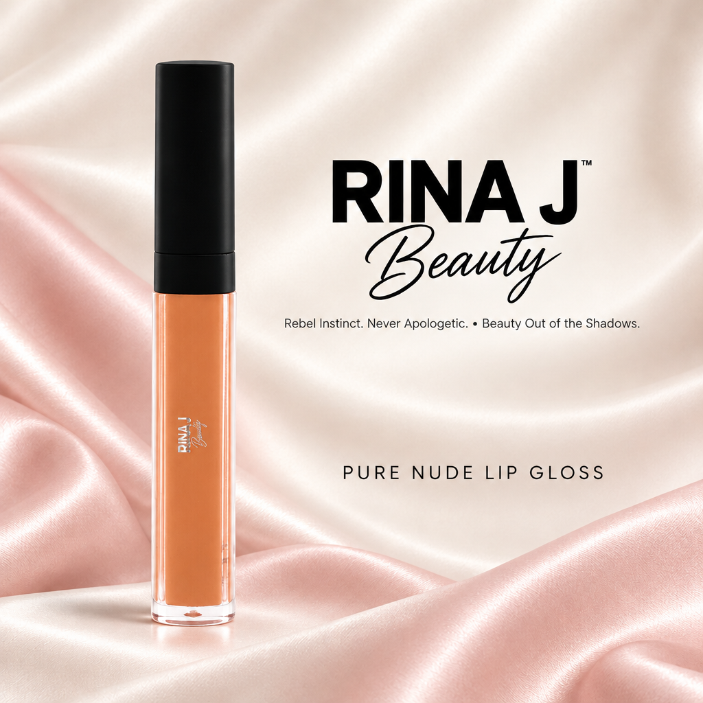 Pure Nude Lip Gloss with corrected RINA J. Beauty logo