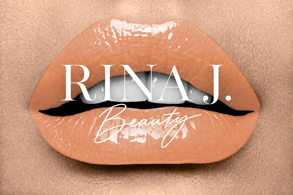 Pure Nude lip swatch with RINA J. Beauty branding