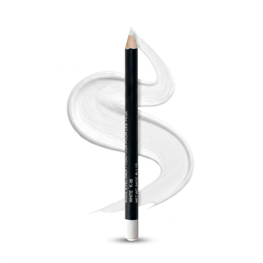 White kohl eyeliner upright with a white pigment swoosh